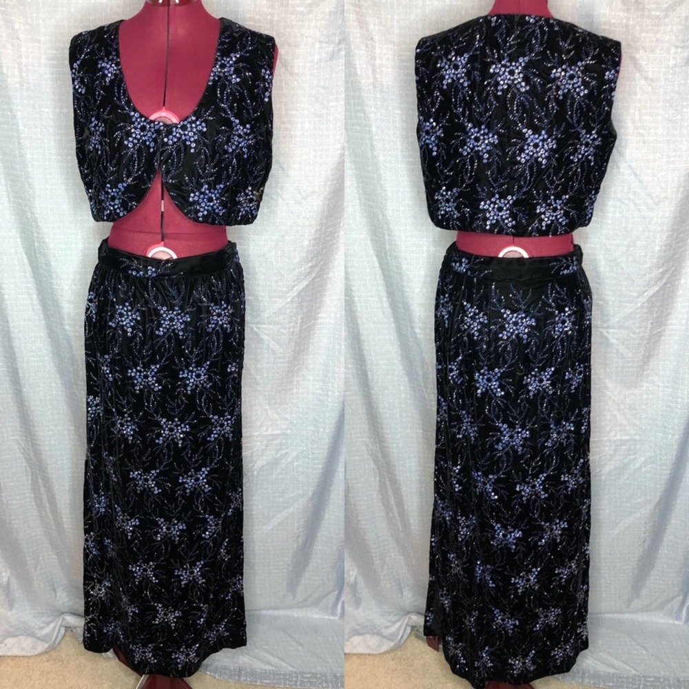 velvet maxi skirt vest Vintage Embroidered